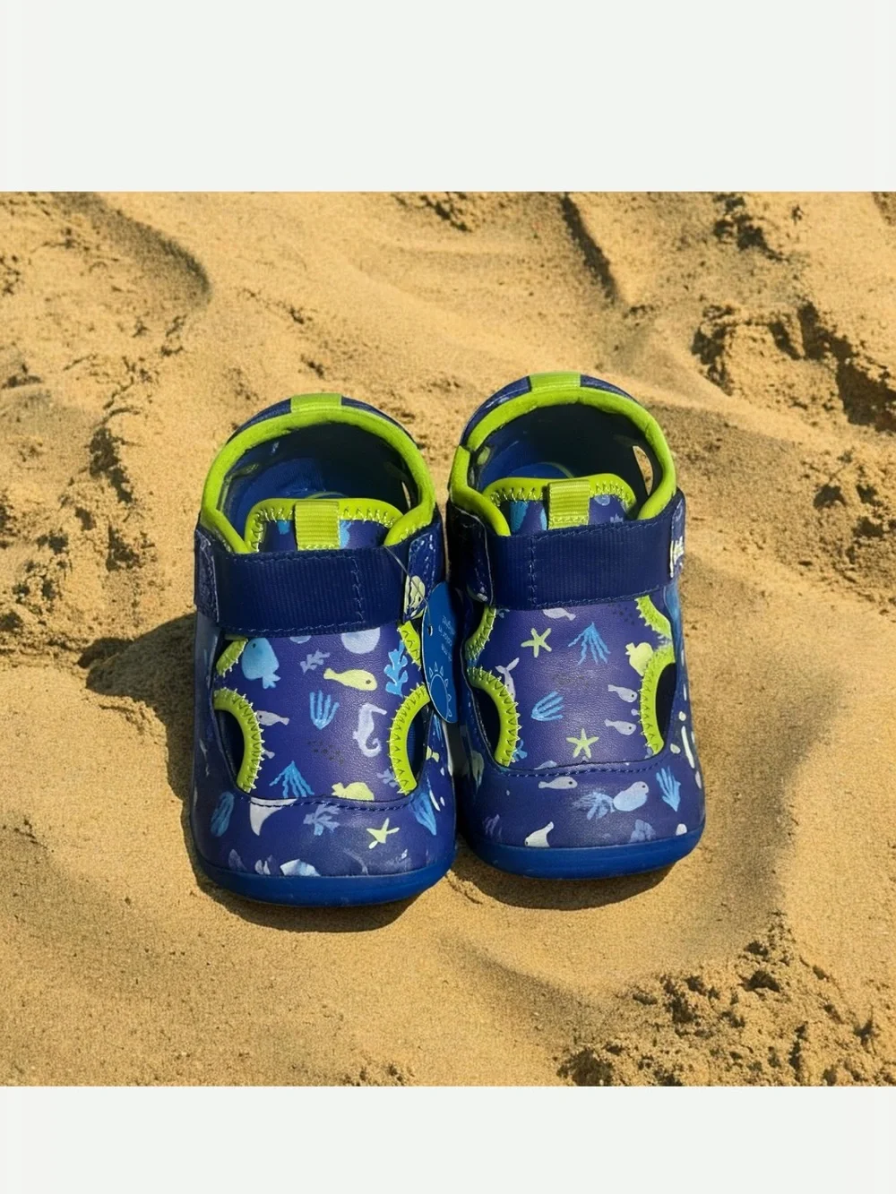 Stride Rite Blue & Lime Ocean Motif Kids Water Shoes